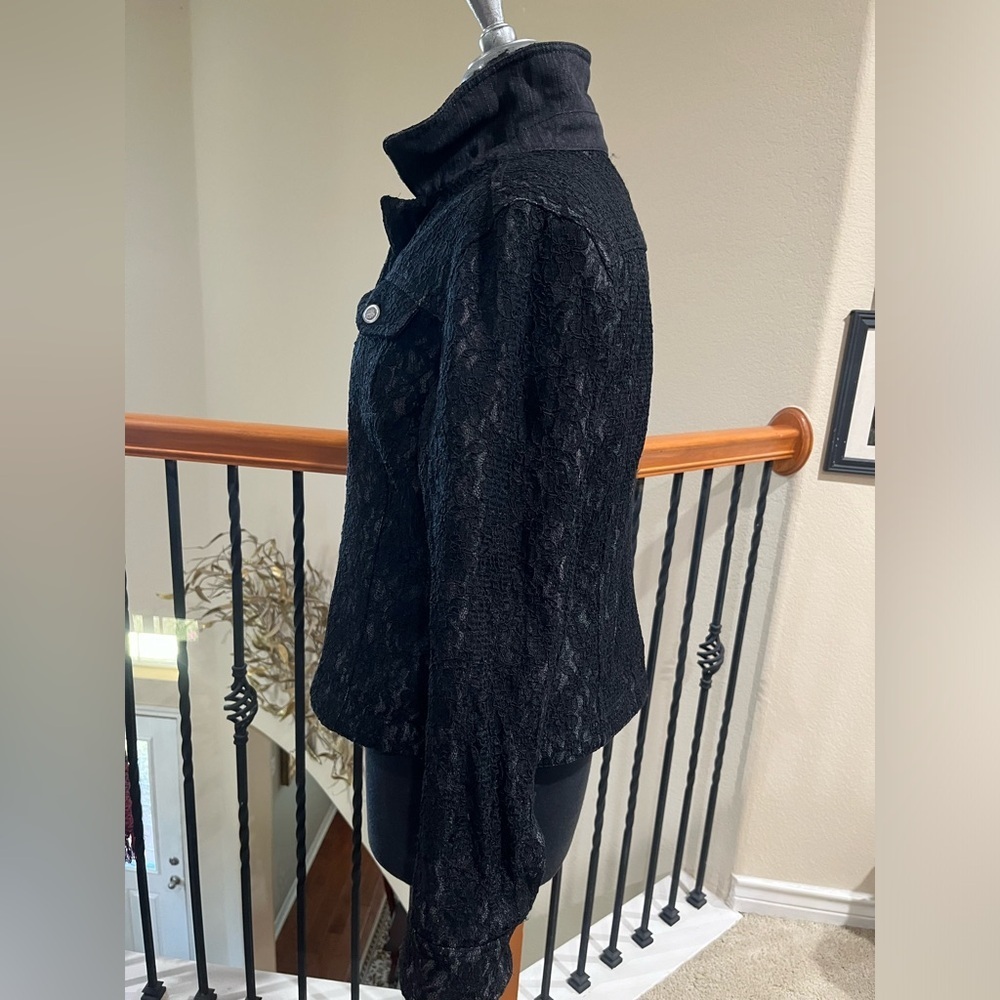 Jendo Black Lace DENIM BUTTON UP JACKET WOMEN SIZE 12 - Picture 7 of 8